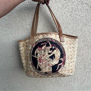 Vivienne Westwood 90’s Psuedo Print “Bunny” Woven Ratten Pattern Tote Bag